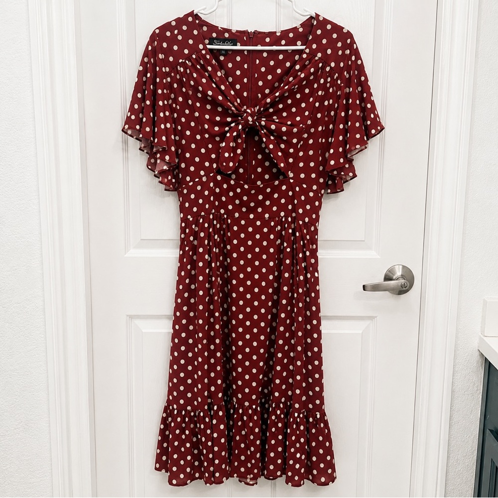Trashy Diva Vintage Inspired Polka Dot Tie-Front Midi Dress